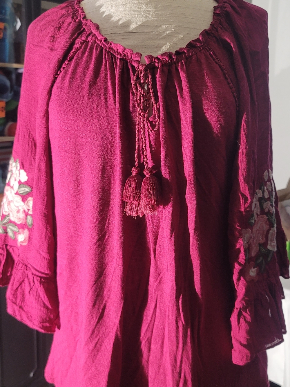 Vintage America Berry Crochet Tassel Peasant Tunic
